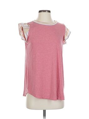 Ces Femme Pink Ruffle Sleeve Tank with Stripe Trim